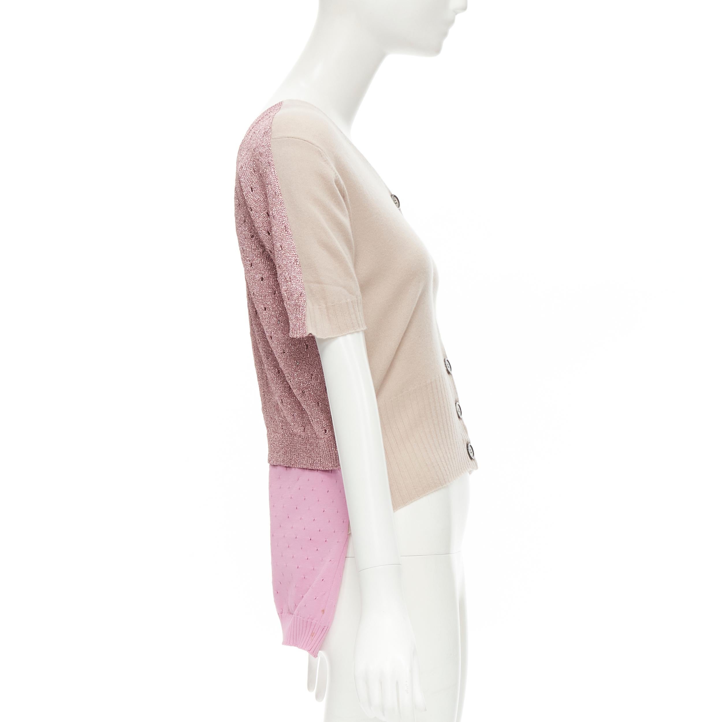 LOUIS VUITTON Vintage beige cashmere blend pink lurex layered cardigan L For Sale 1