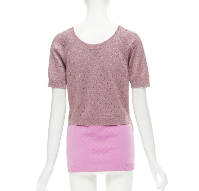 LOUIS VUITTON Vintage beige cashmere blend pink lurex layered cardigan L For Sale 2