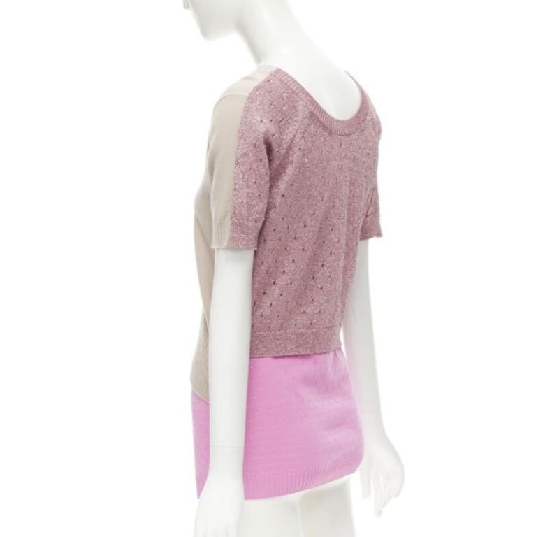 LOUIS VUITTON Vintage beige cashmere blend pink lurex layered cardigan L For Sale 3