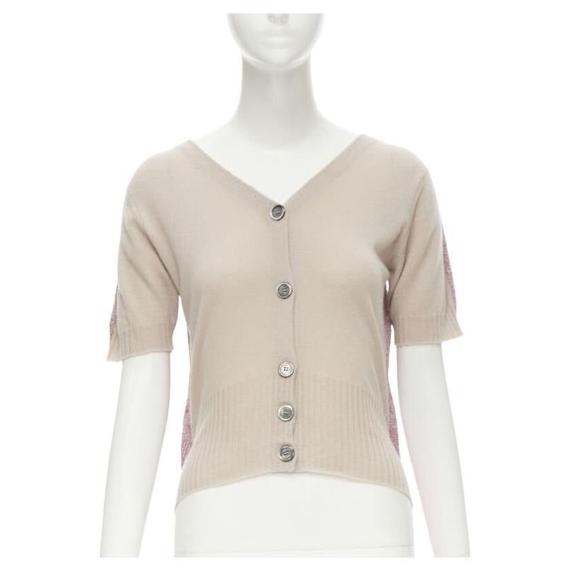 LOUIS VUITTON Vintage beige cashmere blend pink lurex layered cardigan L
