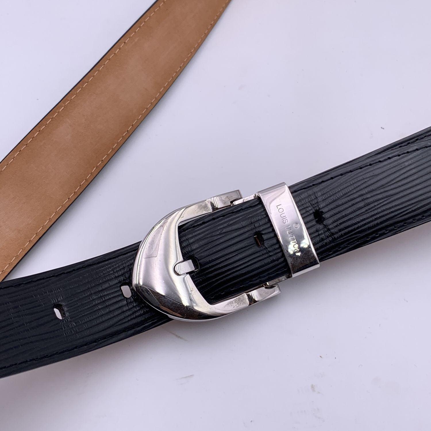 Women's or Men's Louis Vuitton Vintage Black Epi Belt Silver Metal Buckle Size 110/44