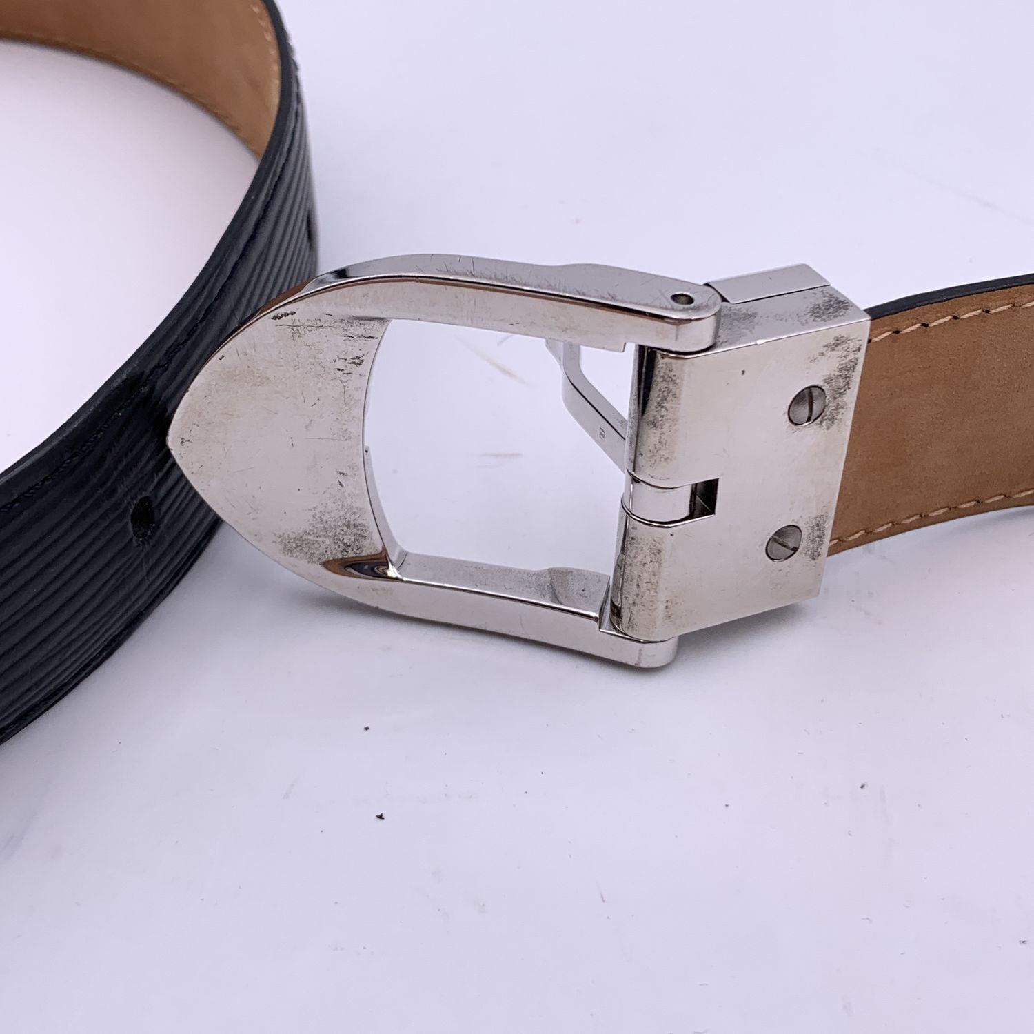 Louis Vuitton Vintage Black Epi Belt Silver Metal Buckle Size 110/44 4