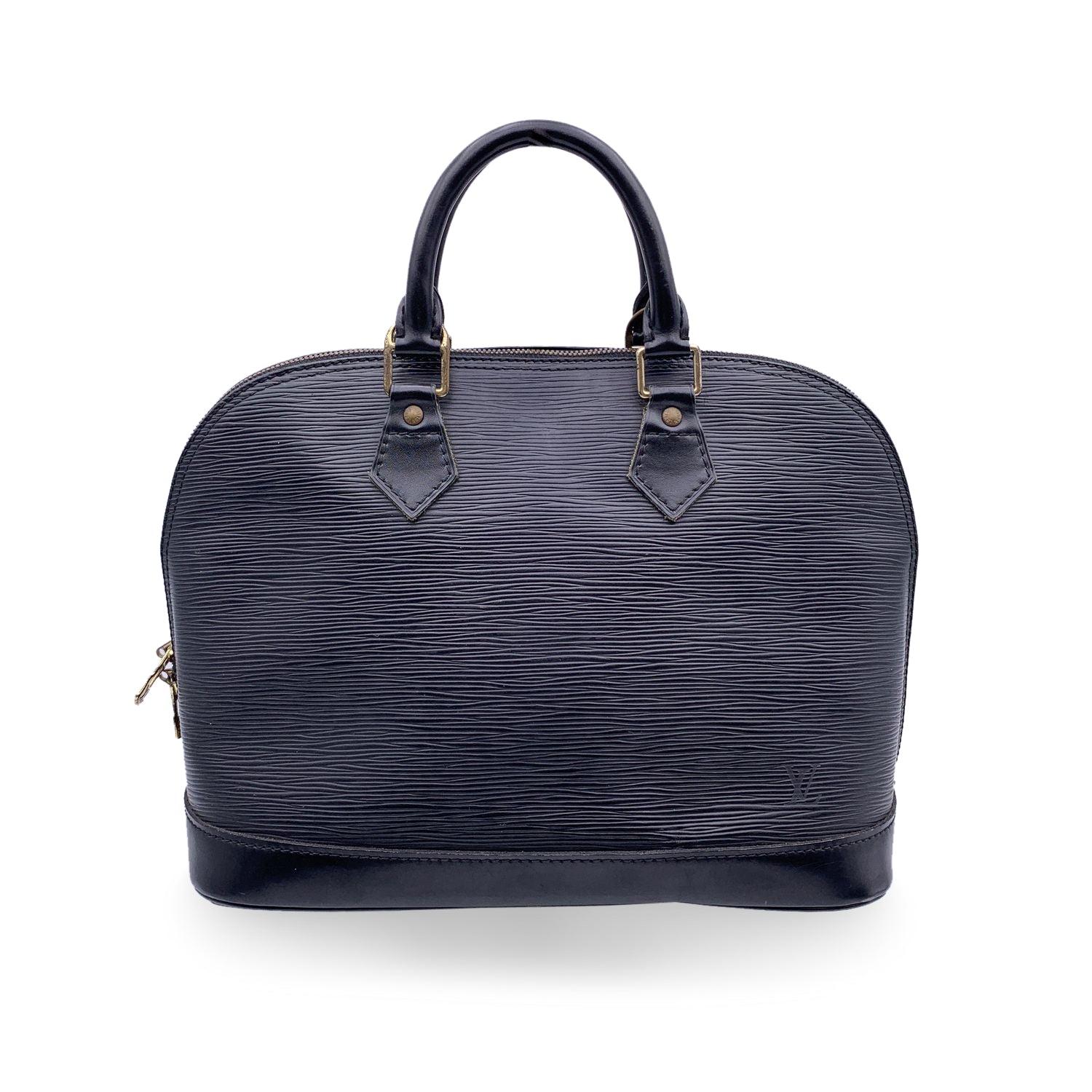 Louis Vuitton Vintage Black Epi Leather Alma Satchel Top Handle Bag For Sale