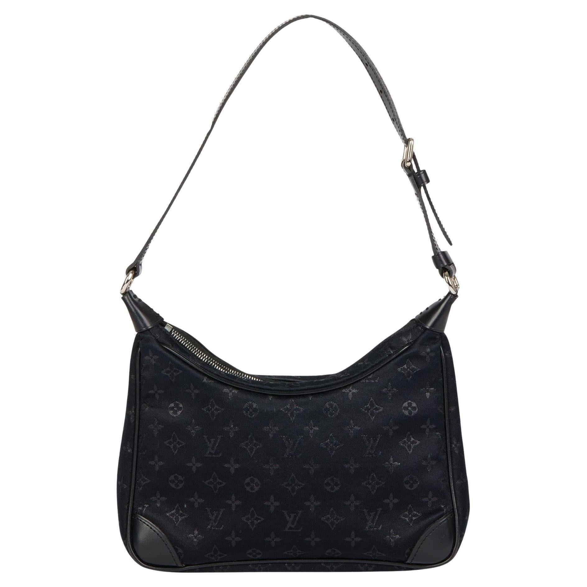 LOUIS VUITTON Black Monogram Satin and Black Calfskin Leather Mini Boulogne  at 1stDibs