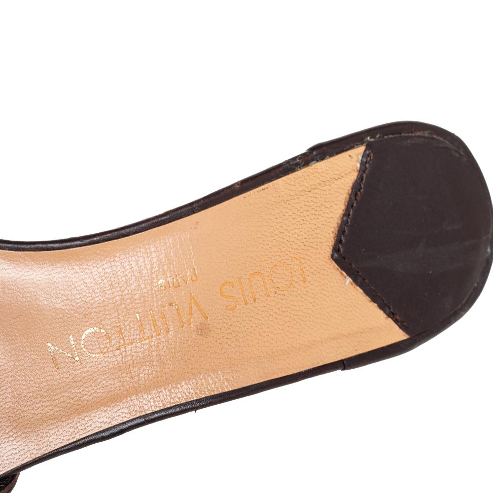 Black Louis Vuitton Vintage Brown Leather And Damier Calf Hair Slide Sandals Size 39.5