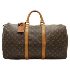 Louis Vuitton Vintage Brown Monogram Canvas Keepall 50 Duffle Travel Bag