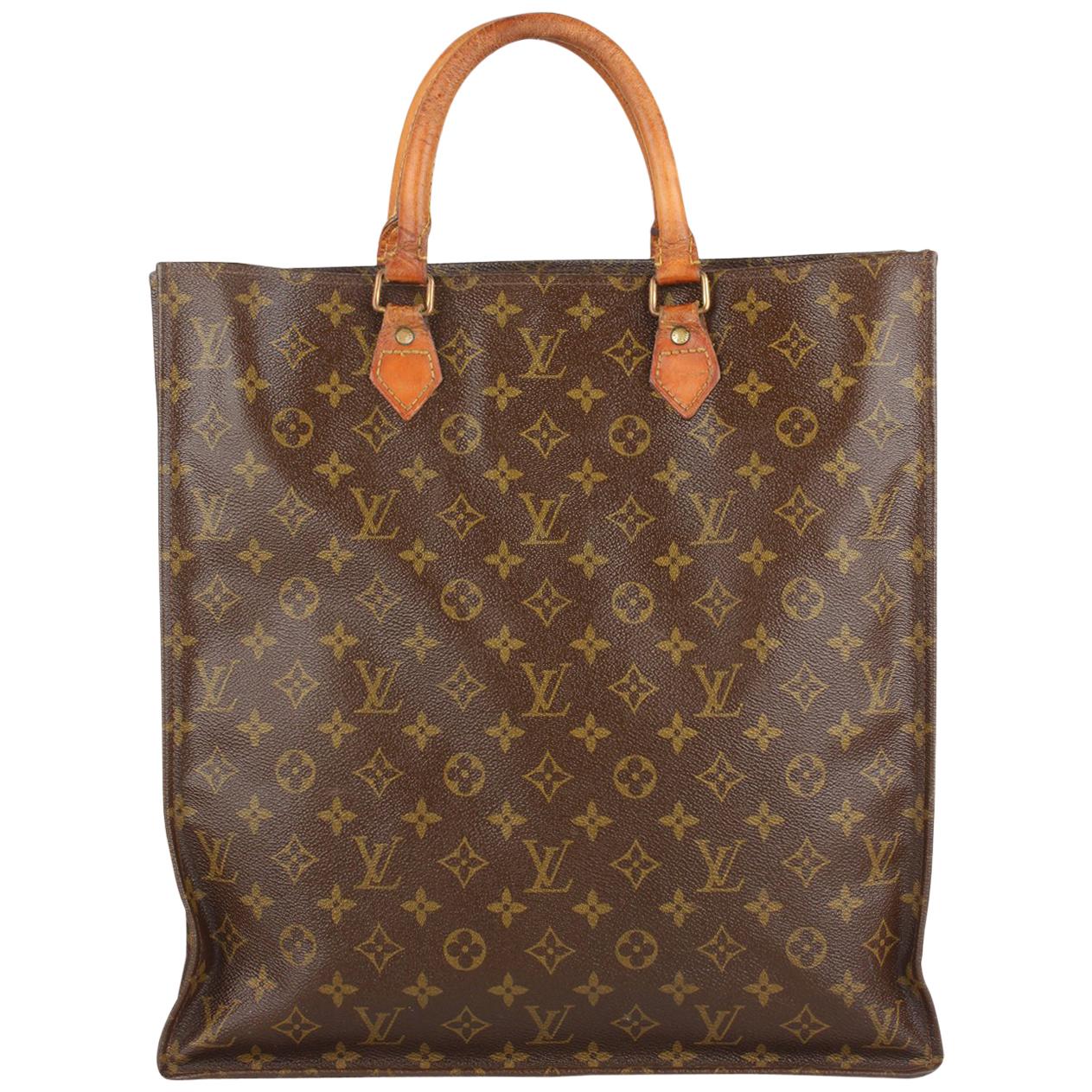 Louis Vuitton Vintage Brown Monogram Sac Plat GM Tote Bag Handbag For ...