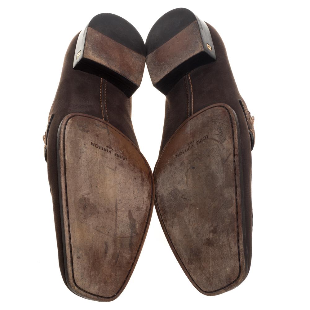 Louis Vuitton Vintage Brown Nubuck Slip On Loafers Size 44 In Good Condition In Dubai, Al Qouz 2