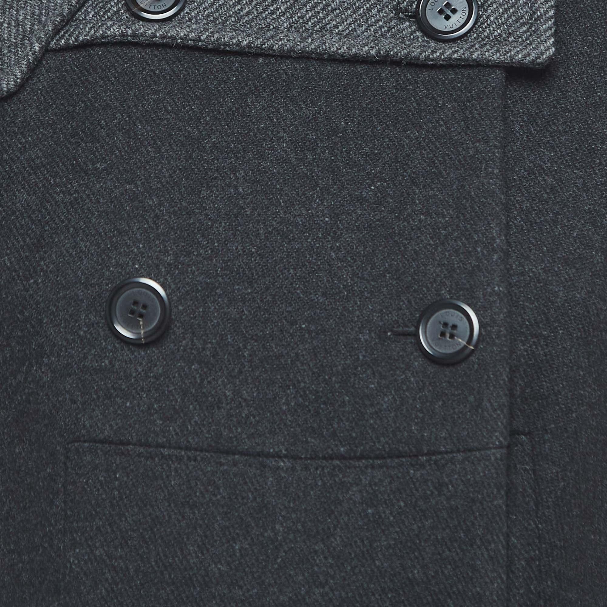 Black Louis Vuitton Vintage Charcoal Grey Wool Double-Breasted Coat S