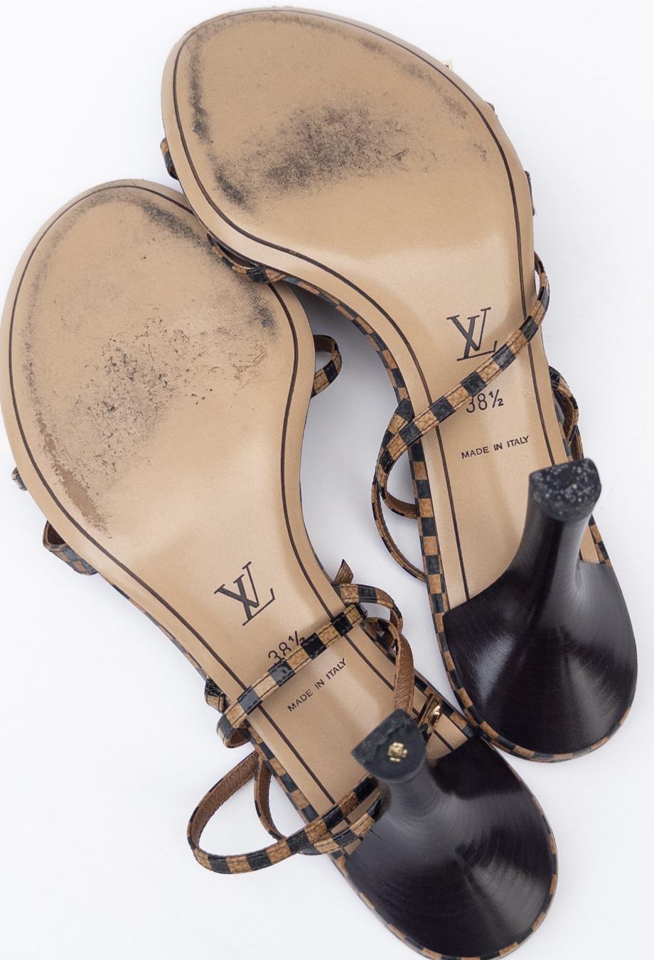 Louis Vuitton Vintage Damier Ankle Strap Heels Sz 38.5 NEAR NEW Original Box Unisexe en vente