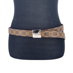 Louis Vuitton Vintage Damier Ebene Canvas Silver Metal Buckle Belt 90/36