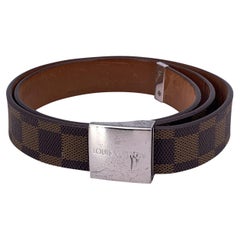 Louis Vuitton Vintage Damier Ebene Canvas Silver Metal Buckle Belt 90/36