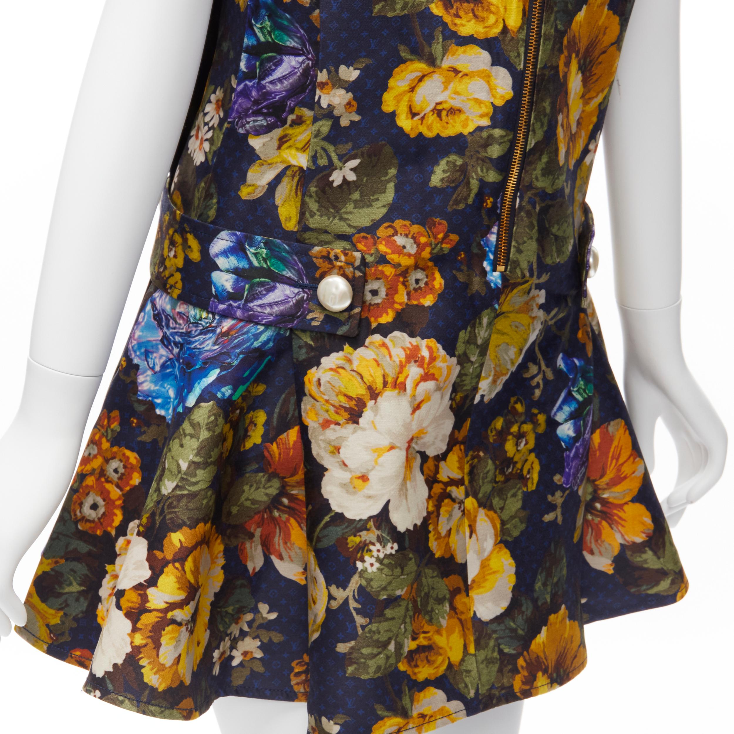 LOUIS VUITTON Vintage Flowers LV monogram wool pearl button flared dress FR34 XS For Sale 2
