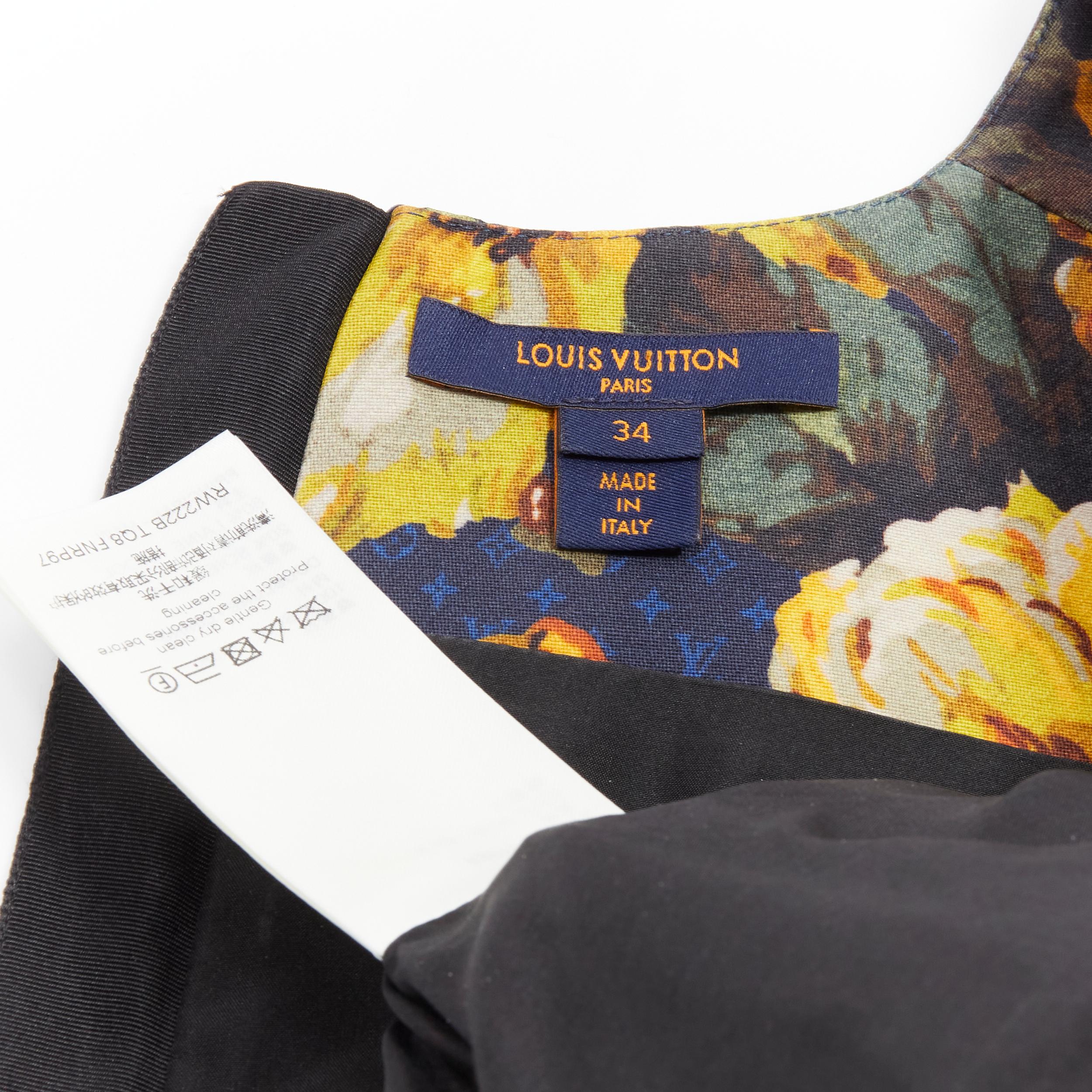 LOUIS VUITTON Vintage Flowers LV monogram wool pearl button flared dress FR34 XS For Sale 4