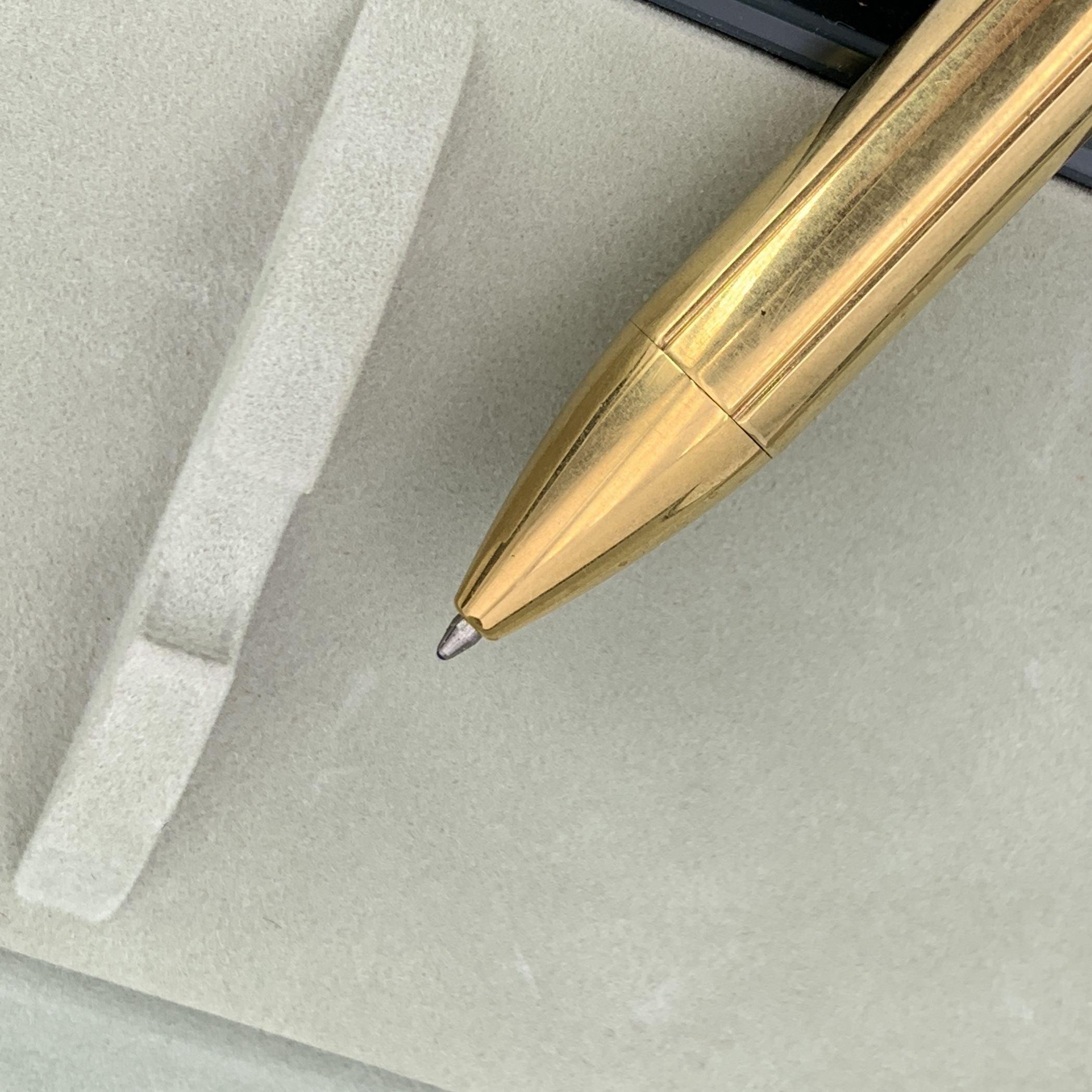Women's or Men's Louis Vuitton Vintage Gold Metal Engraved Ballpoint Pen with Case For Sale