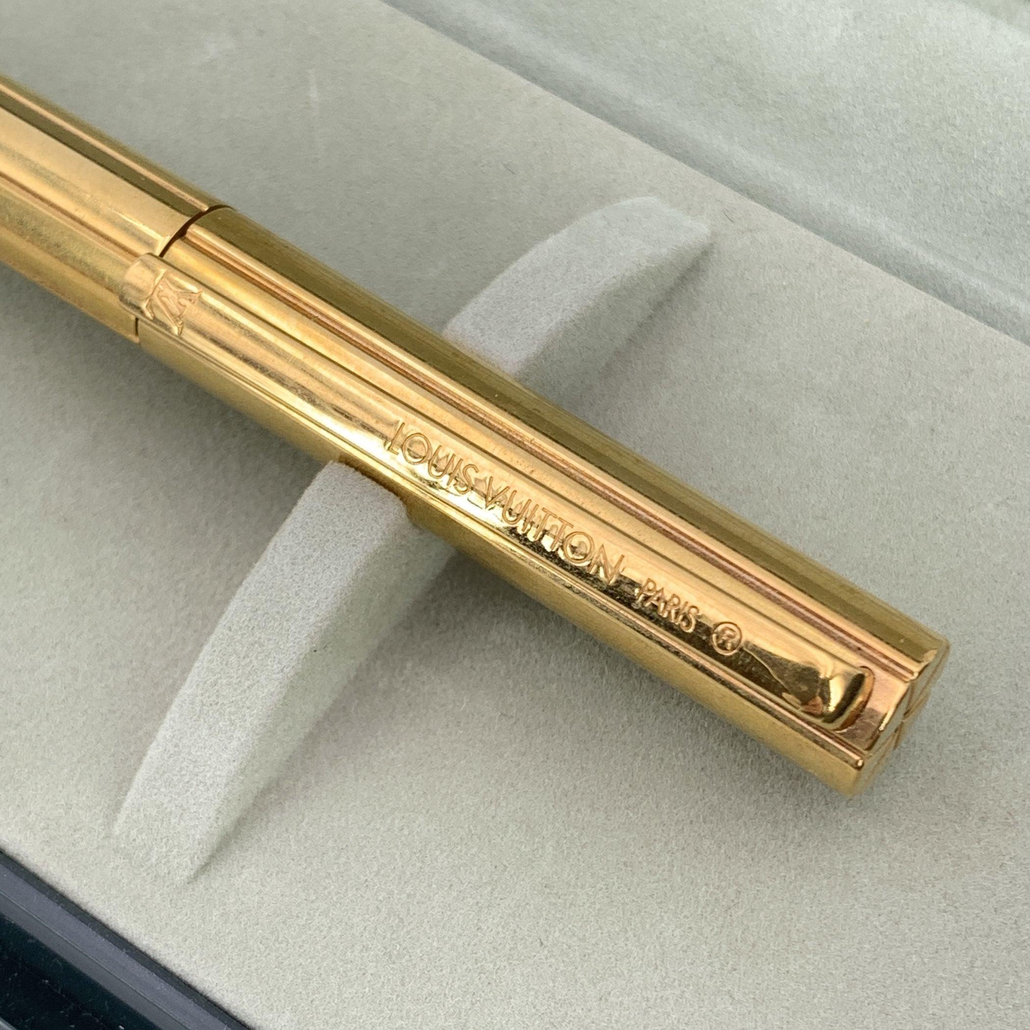 Louis Vuitton Vintage Gold Metal Engraved Ballpoint Pen with Case For Sale 1