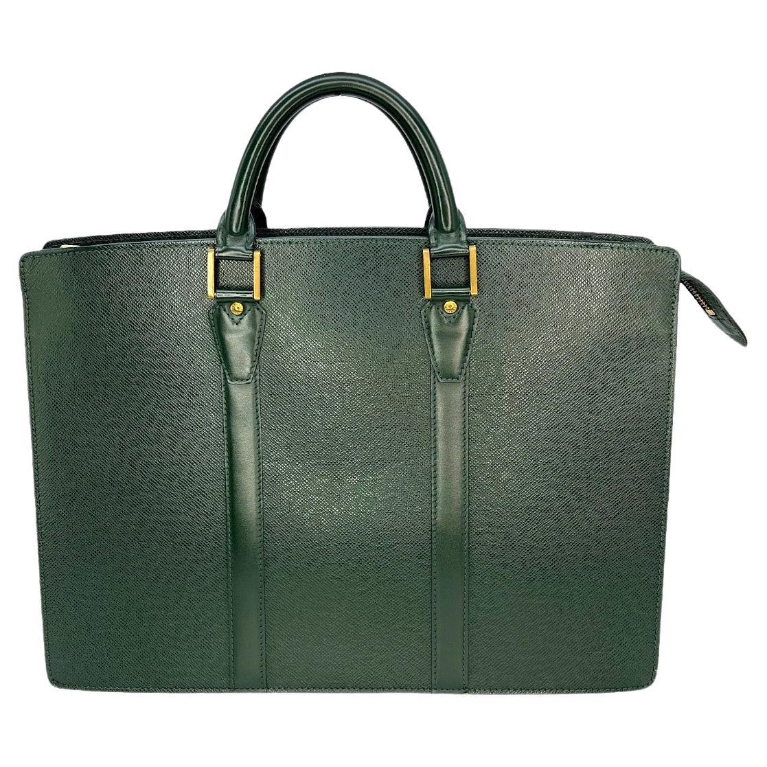 Louis Vuitton Vintage Green Taiga Portfolio Briefcase For Sale