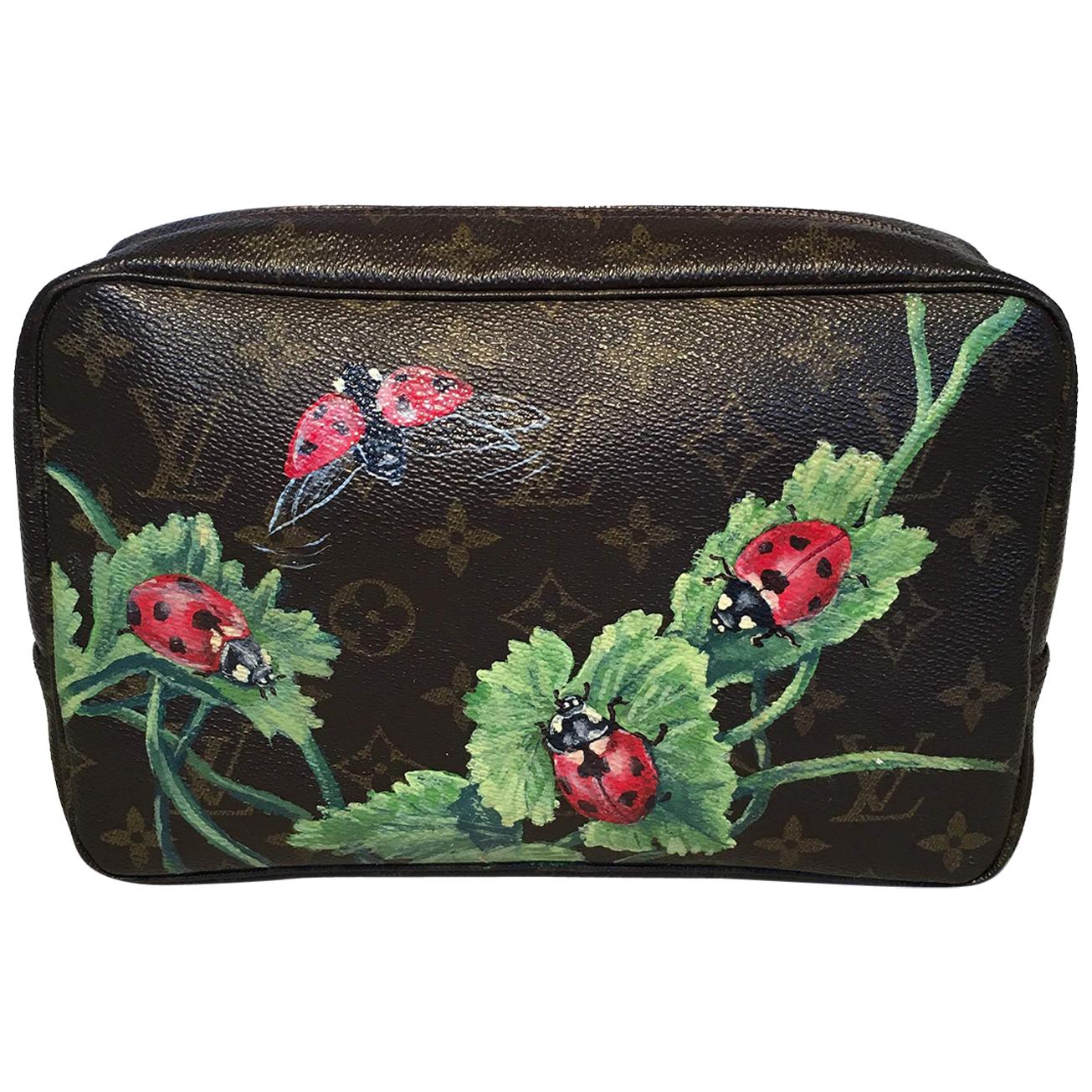 Louis Vuitton Vintage Customized Hand Painted Ladybug Trousse Cosmetic Pouch
