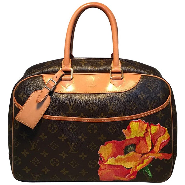 Louis Vuitton Vintage Customized Hand Painted Poppy Flower Deauville Handbag