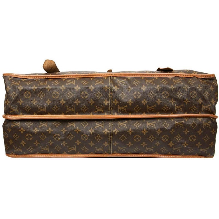 LOUIS VUITTON Vintage Hunting Travel Bag in Brown Toile and Leather In Good Condition For Sale In Paris, FR