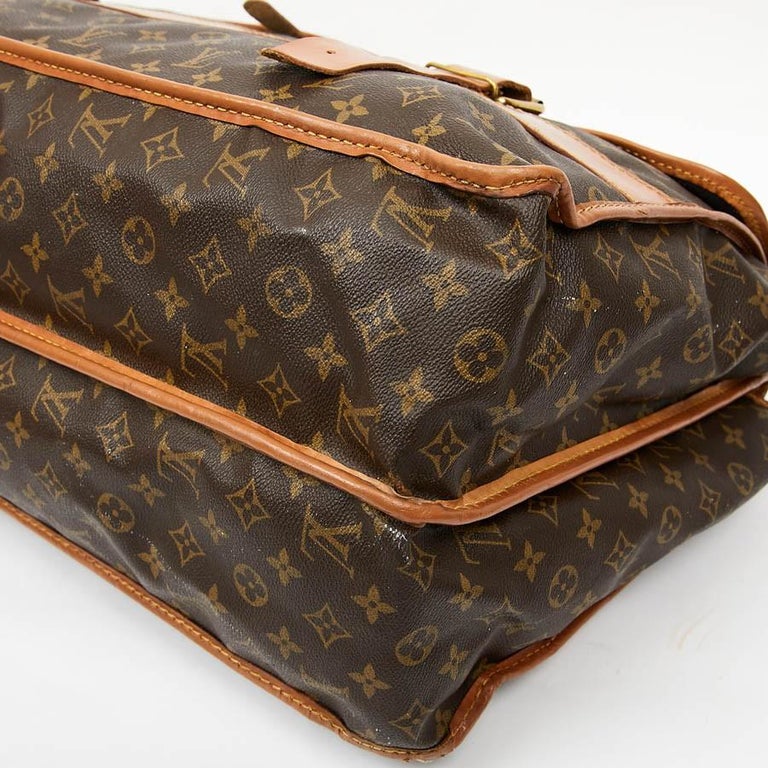 Women's or Men's LOUIS VUITTON Vintage Hunting Travel Bag in Brown Toile and Leather For Sale