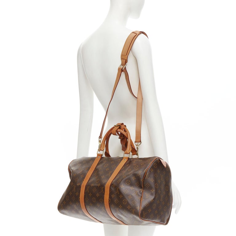 LOUIS VUITTON Vintage Keepall 45 brown monogram canvas leather trim holdall bag For Sale at 1stDibs