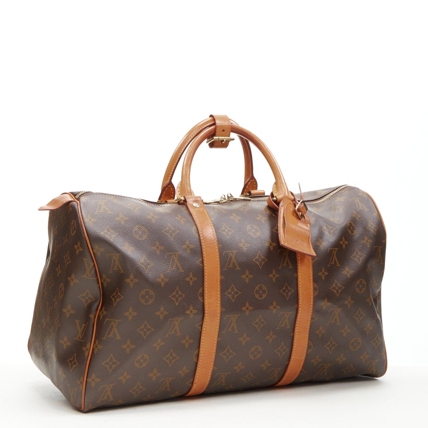 LOUIS VUITTON Vintage Keepall 45 brown monogram canvas leather trim carryall bag In Good Condition In Hong Kong, NT