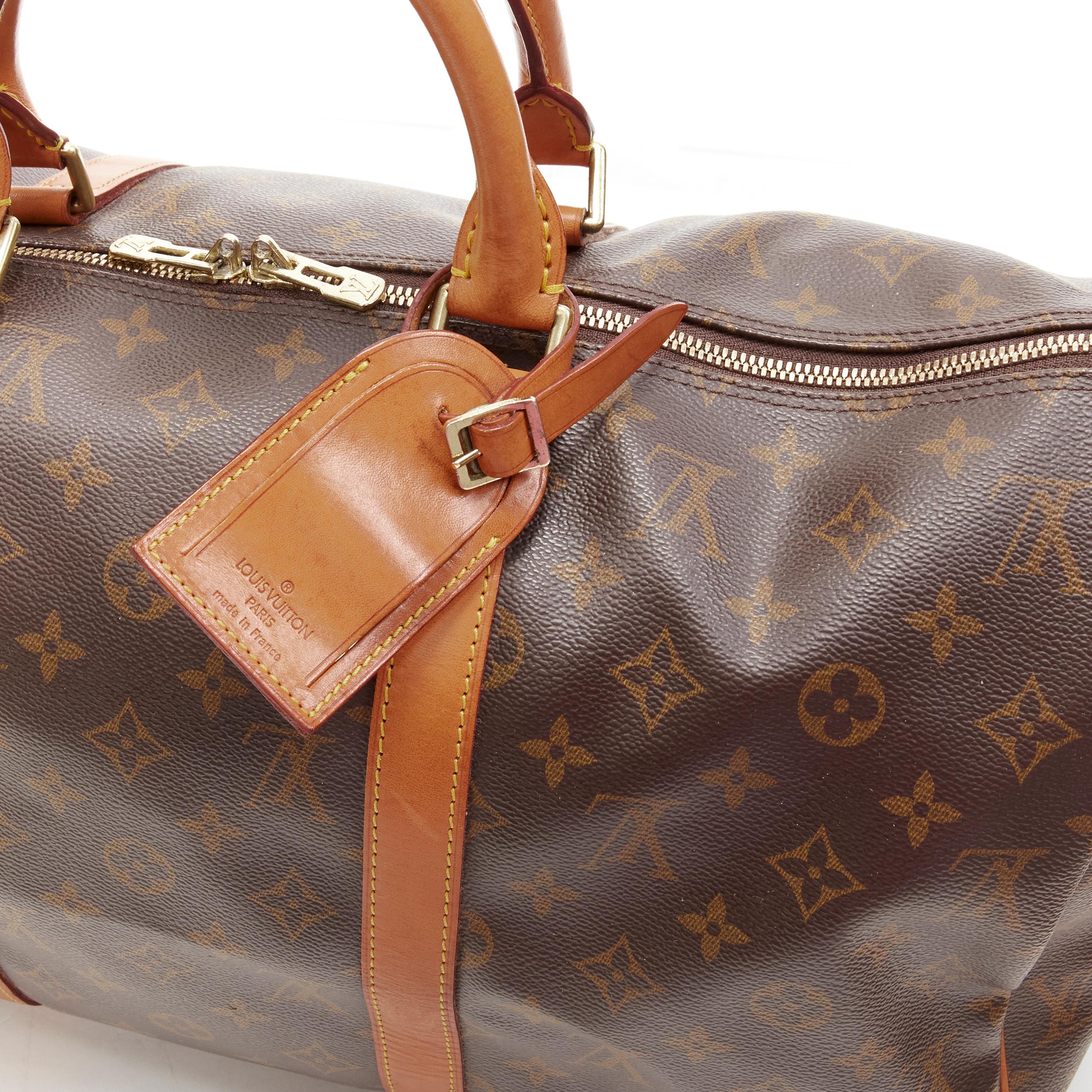 LOUIS VUITTON Vintage Keepall 45 brown monogram canvas leather trim carryall bag 1