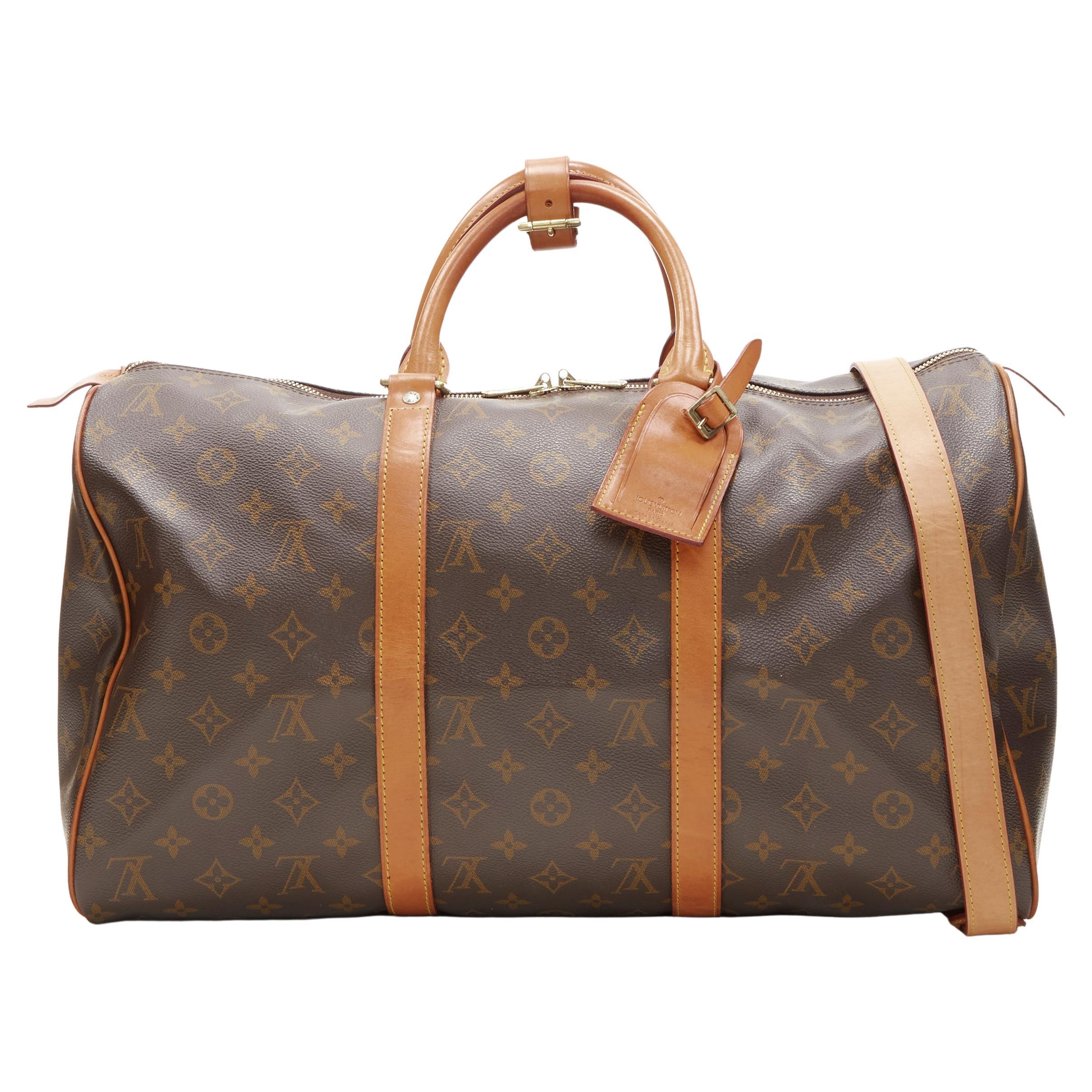 LOUIS VUITTON Vintage Keepall 45 brown monogram canvas leather trim carryall bag