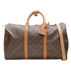 LOUIS VUITTON Vintage Keepall 45 brown monogram canvas leather trim carryall bag
