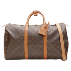 LOUIS VUITTON Vintage Keepall 45 Braune carryall-Tasche aus Segeltuch mit Monogramm und Lederbesatz