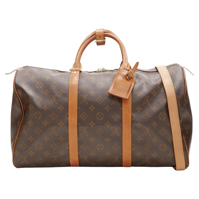 LOUIS VUITTON Vintage Keepall 45 brown monogram canvas leather trim carryall  bag For Sale at 1stDibs
