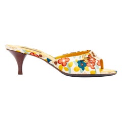 LOUIS VUITTON Vintage logo floral motif print open toe kittn heel mule EU37