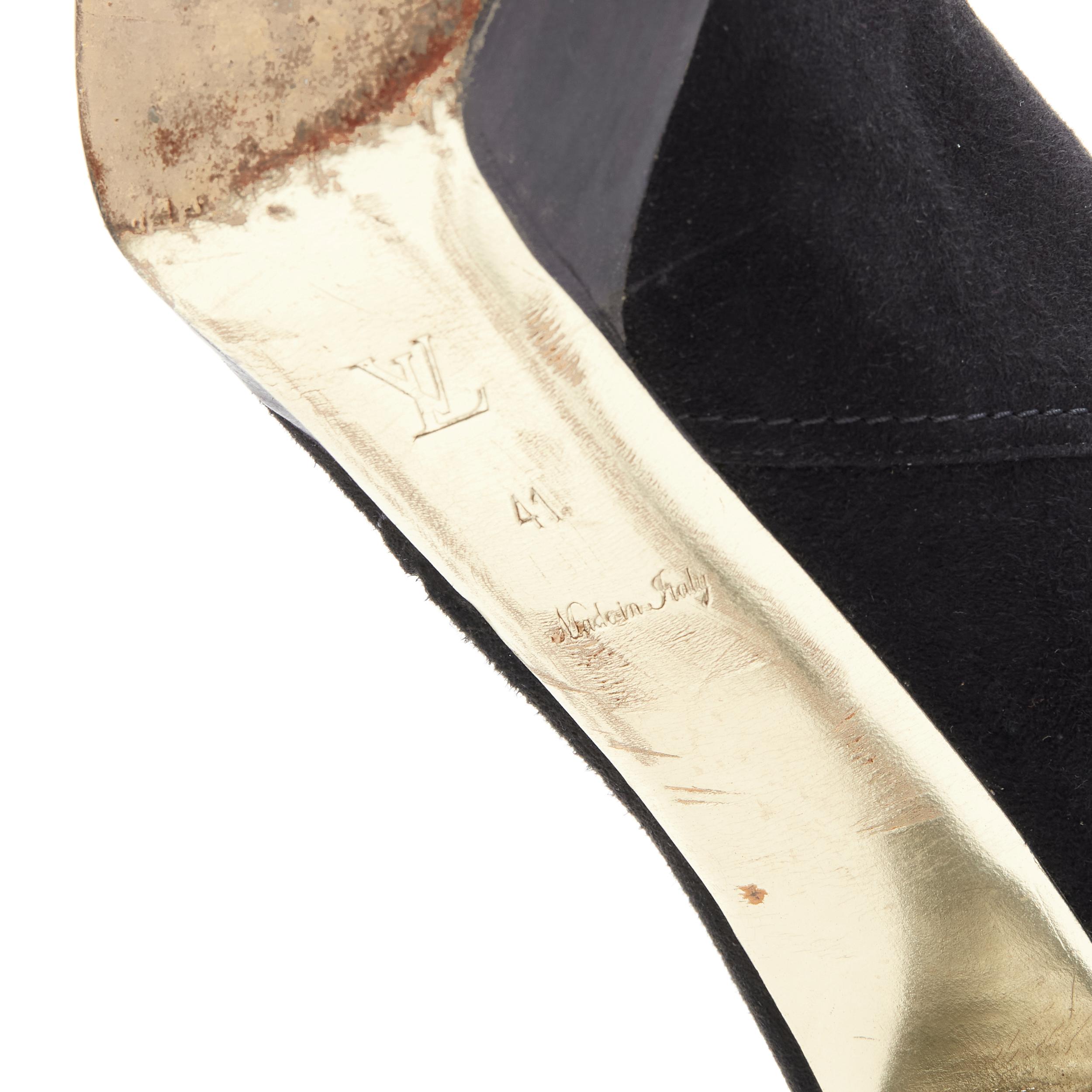 LOUIS VUITTON Vintage LV monogram print mink fur black suede platform boots EU41 3