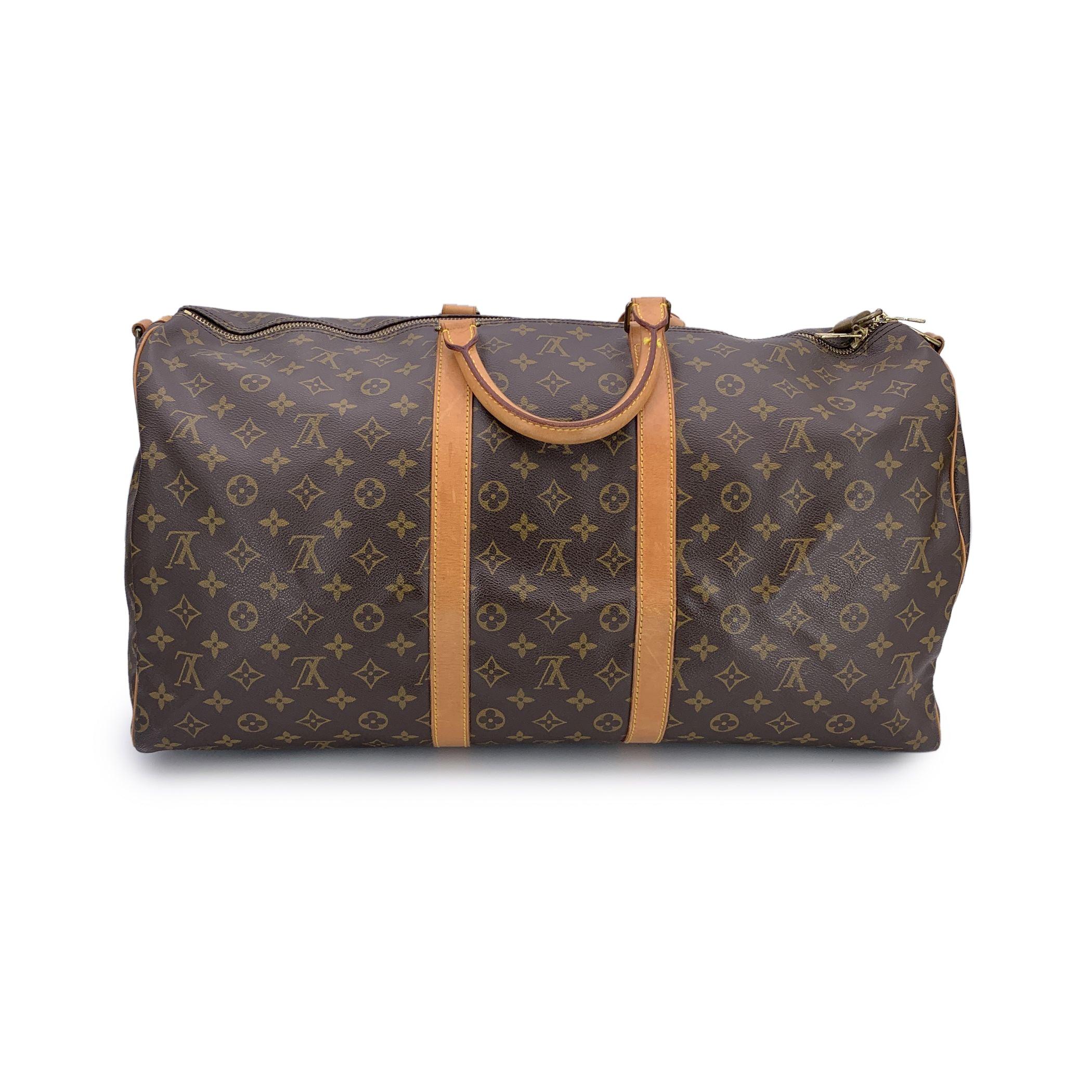 Black Louis Vuitton Vintage Monogram Canvas Keepall 55 Travel Duffle Bag For Sale