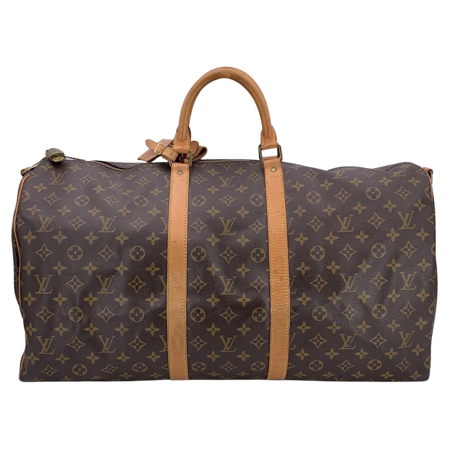 Louis Vuitton Vintage Monogram Canvas Keepall 55 Travel Duffle Bag For Sale