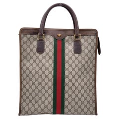 Gucci Vintage Braune Monogramm Einkaufstasche Tote mit Streifen