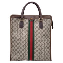 Gucci Vintage Brown Monogram Shopping Bag Tote with Stripes