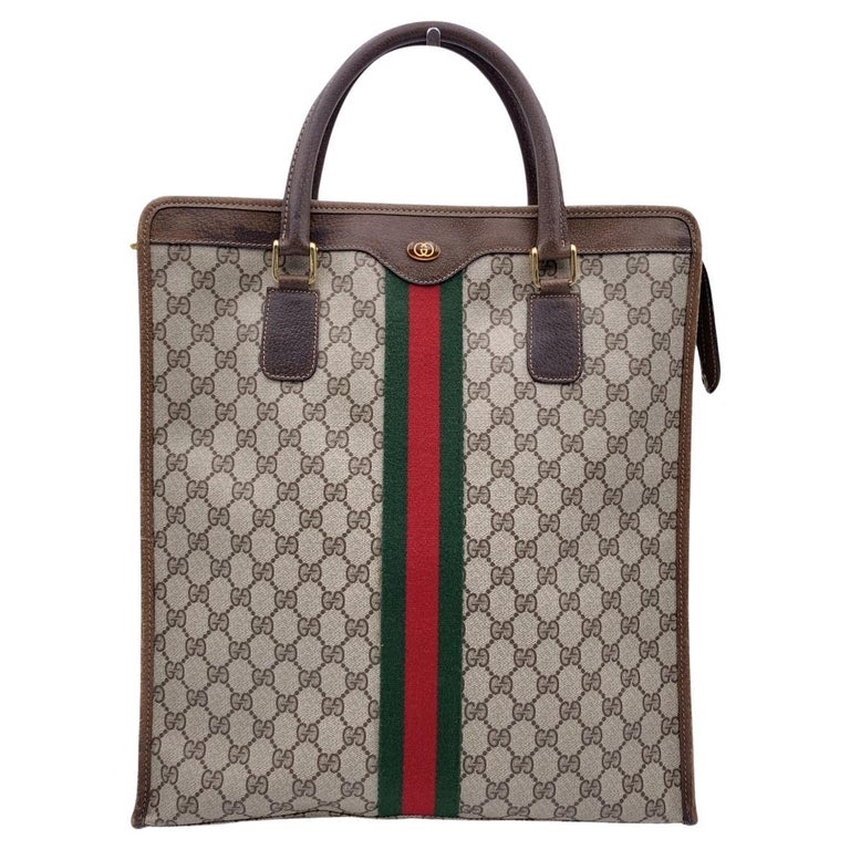 Gucci Vintage Brown Monogram Shopping Bag Tote with Stripes at 1stDibs