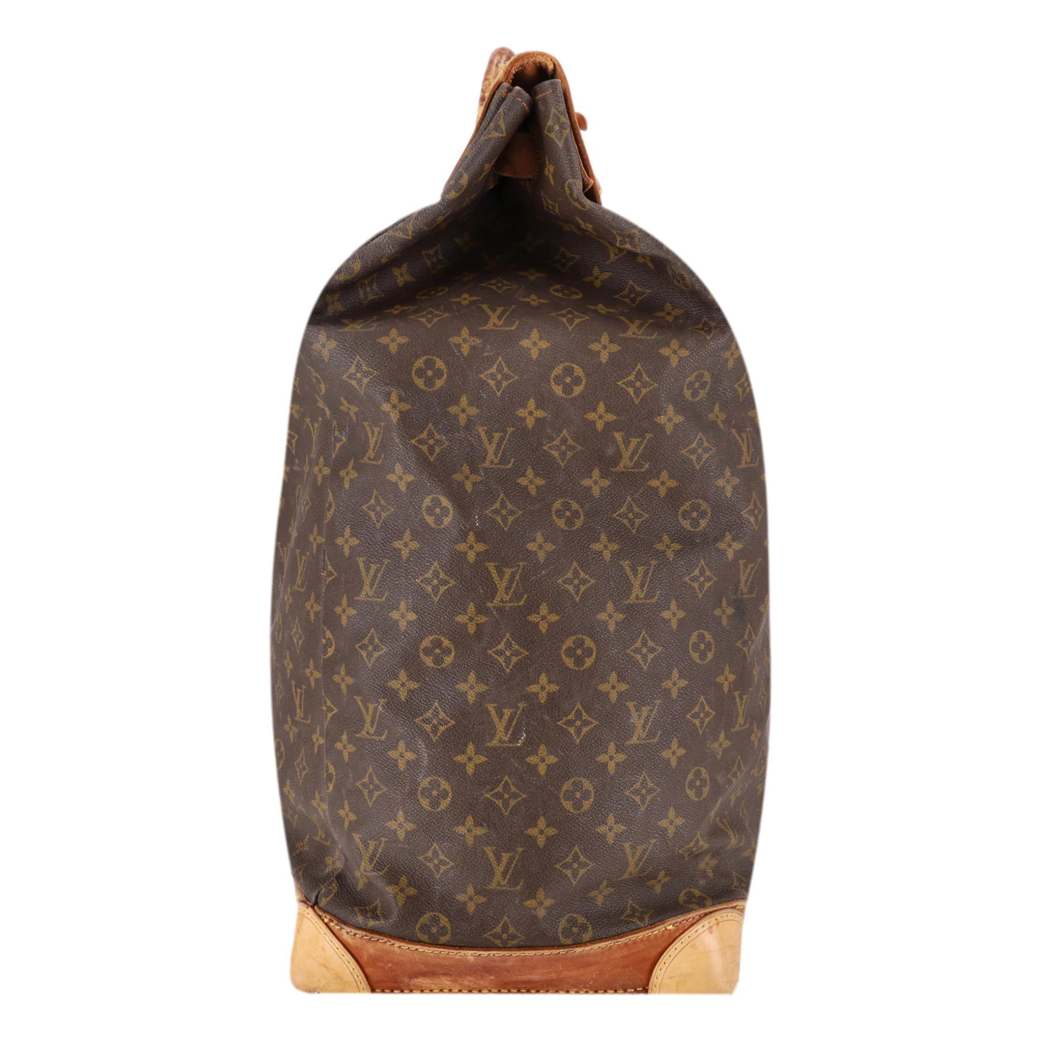 Louis Vuitton Vintage Monogramm Canvas Dampfer Reisetasche aus Segeltuch (Braun) im Angebot