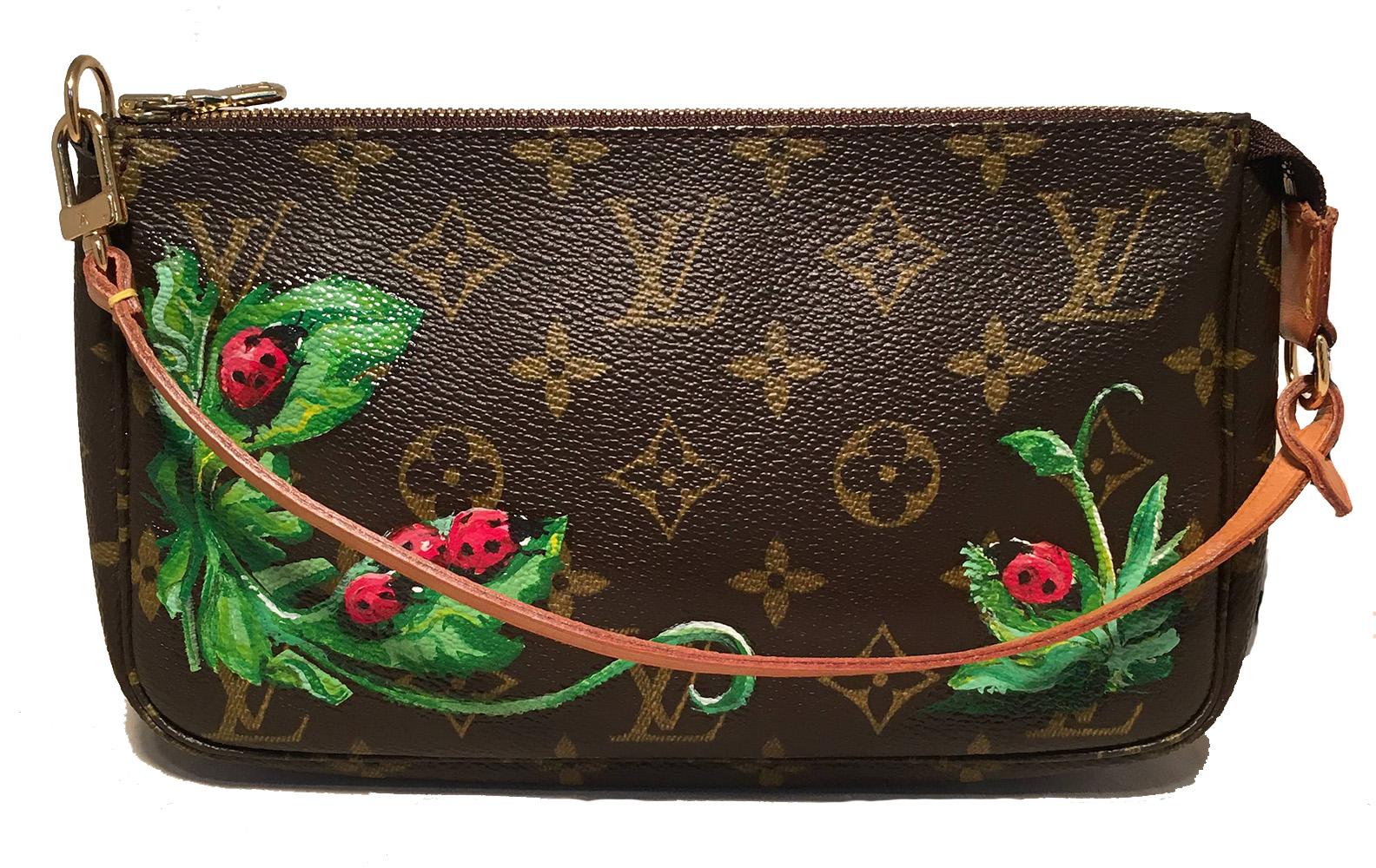 Louis Vuitton Vintage Hand Painted Ladybug Monogram accessories Pouch in excellent condition. Signature monogram canvas exterior trimmed with tan lather and gold hardware. Monogram canvas has been customized by our in-house artist with adorable hand