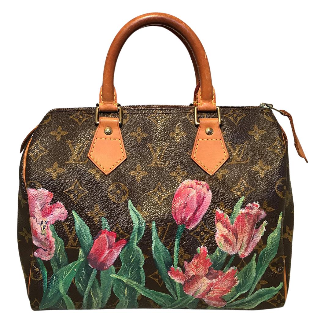 Louis Vuitton Vintage Monogram Customized Hand Painted Pink Tulip Speedy 25  at 1stDibs