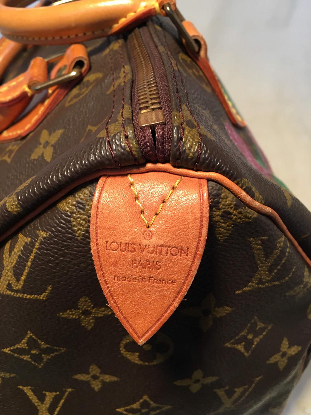 Black Vintage Louis Vuitton Speedy 30 Customized Hand Painted