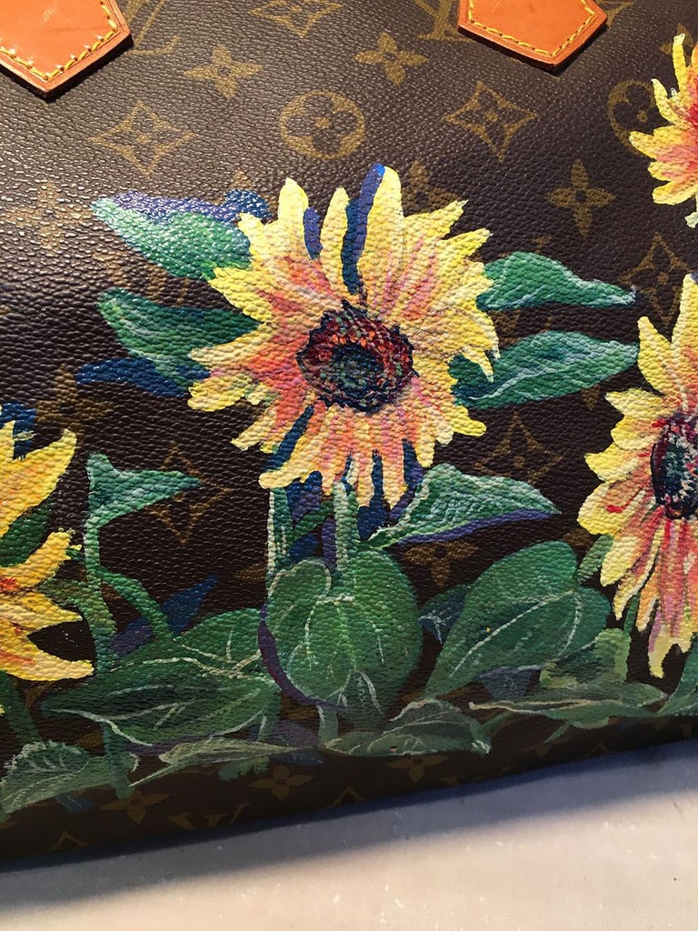 Louis Vuitton Vintage Monogram Hand Painted Yellow Sunflower Speedy 35 Handbag For Sale at 1stdibs