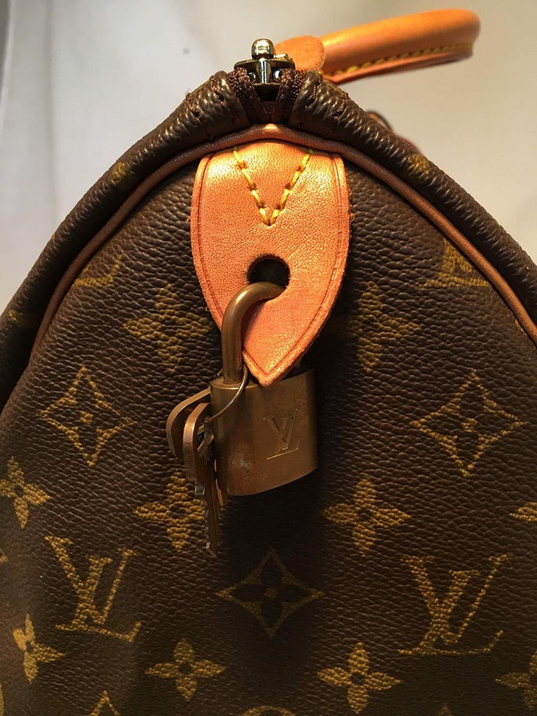 Hand Painted Vintage Louis Vuitton Leather Monogram Mini Speedy bag.