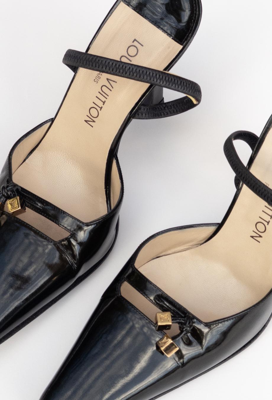 Femenino o masculino Louis Vuitton Vintage Charol Negro Tacones Sz 38.5 en venta