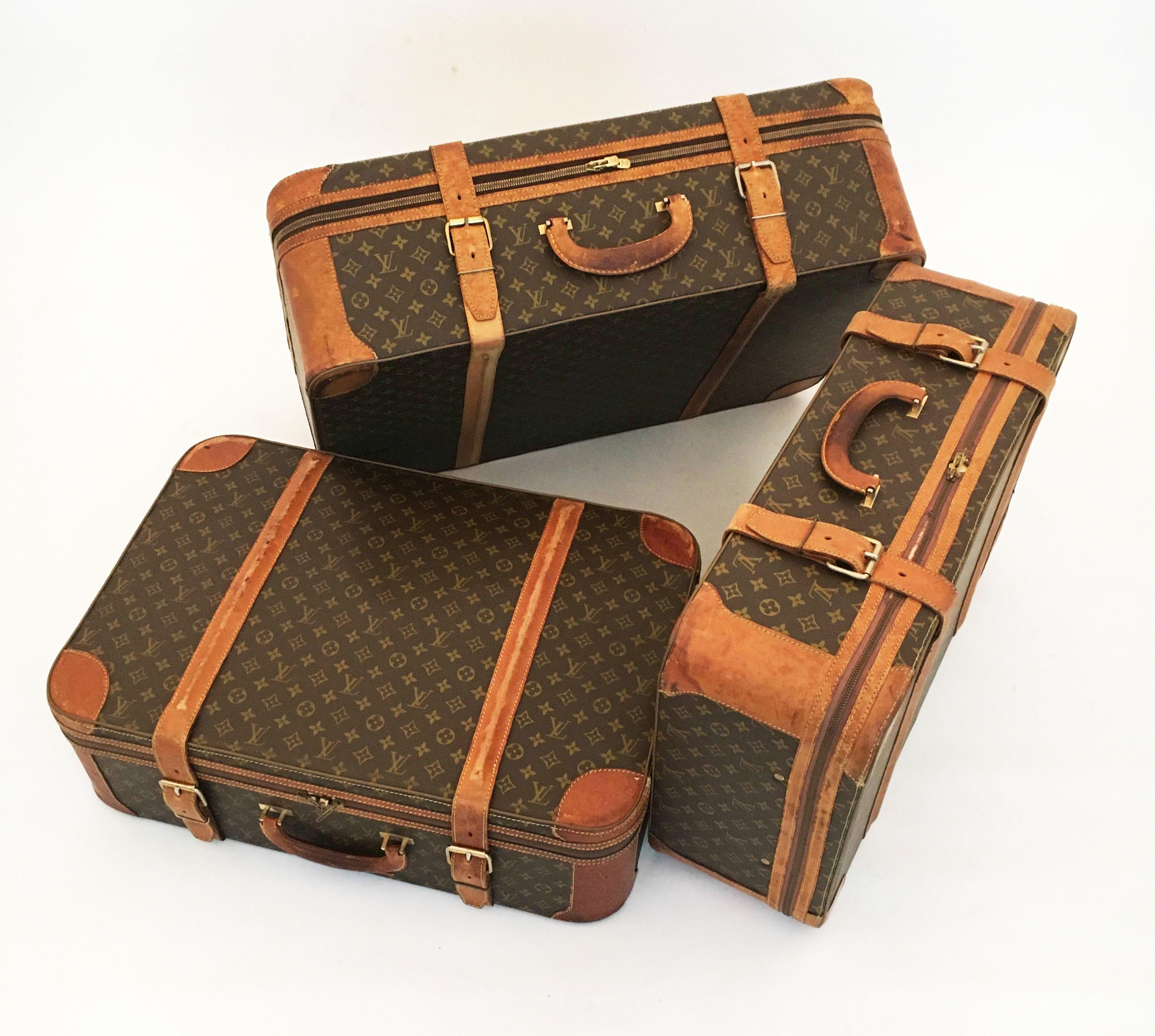 Leather Louis Vuitton Vintage Stratos Luggage Trunk Stack, Set of Three