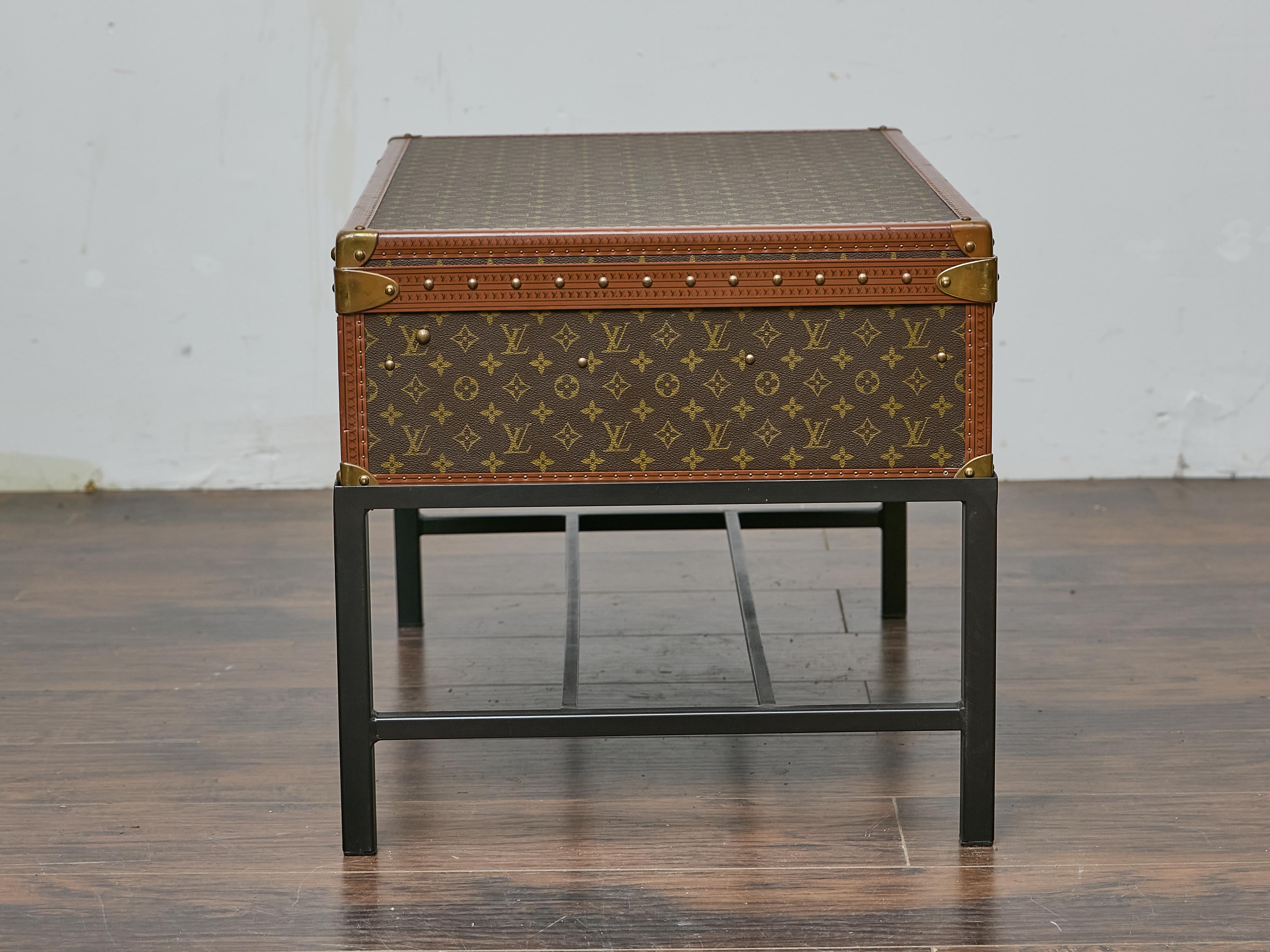 French Louis Vuitton Vintage Trunk Made into Coffee Table on Custom Base For Sale