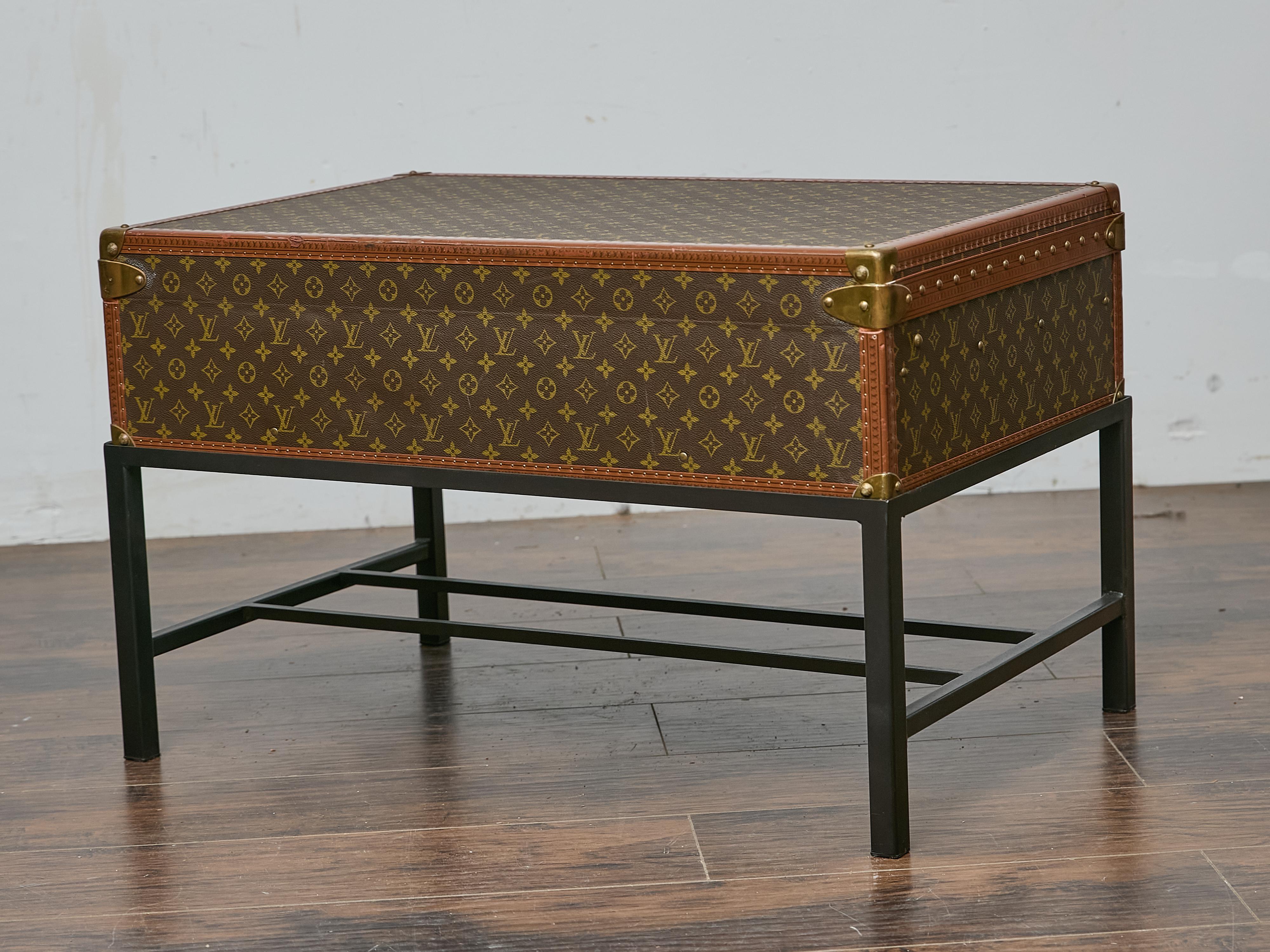 Louis Vuitton Vintage Trunk Made into Coffee Table on Custom Base In Good Condition For Sale In Atlanta, GA