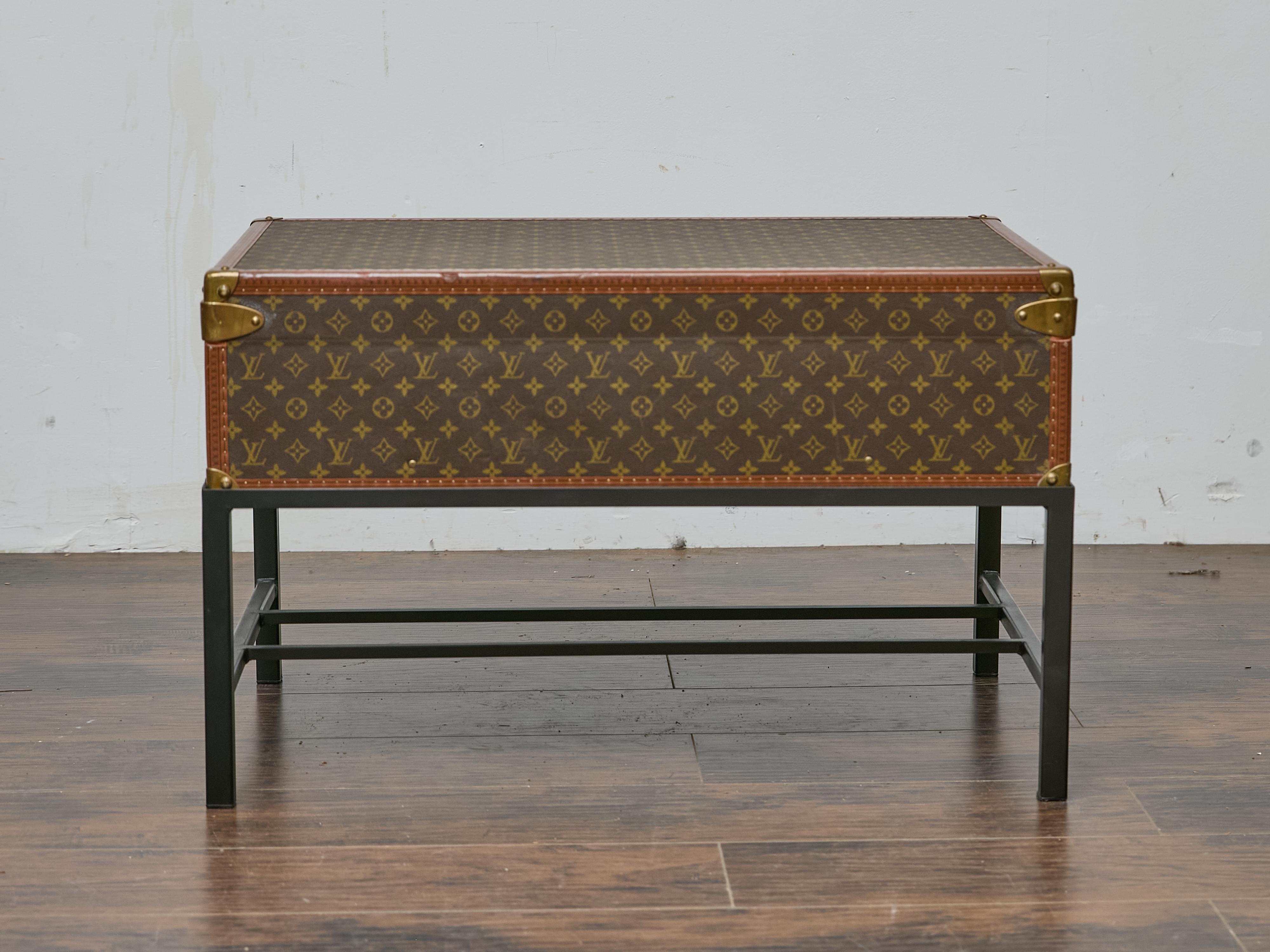 20th Century Louis Vuitton Vintage Trunk Made into Coffee Table on Custom Base For Sale
